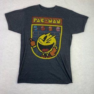 Men's Gray Pac-Man T-Shirt Size MEDIUM Short Sleeve Crew Neck Graphic Tee